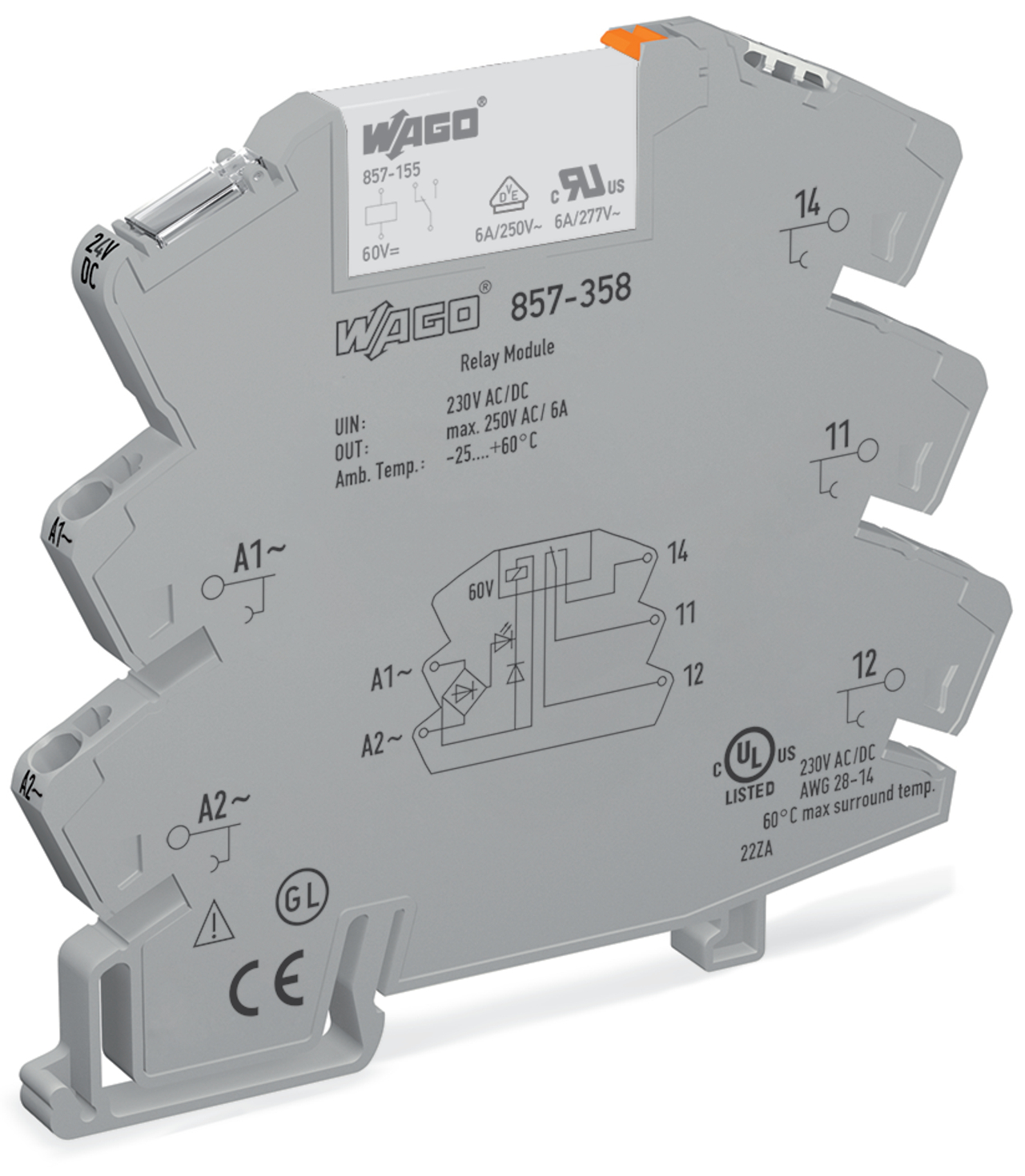 857-358 857 1 Changeover Contacts Relay Module, 6 A, 300 V V Coil
