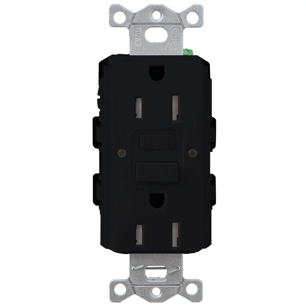 CAR-15-GFST-BL Claro Tamper-Resistant GFCI Duplex Receptacle, Decorator-Style Outlet, 15 Amp, Self-Testing, Gloss, Black