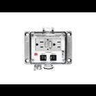 PANEL INTERFACE CONNECTOR WITH QTY 2 RJ45, PANEL MOUNT HOUSING, UL TYPE 4, GFCI DUPLEX INSIDE-OUTLET, 3 AMP CB