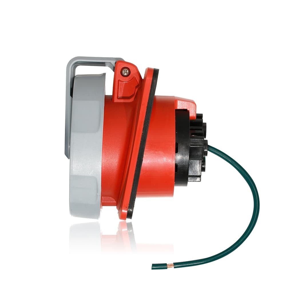 530R7WLEV 3-Phase 7-Clock Position Dust/Watertight Pin and Sleeve Receptacle, 277/480 V AC, 30 A, 4 Poles, 5 Wires, Red