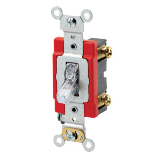 1221-PLC Illuminated ON Self-Grounding AC Quiet Toggle Switch, 120 V AC, 20 A, 1 hp Power Rating