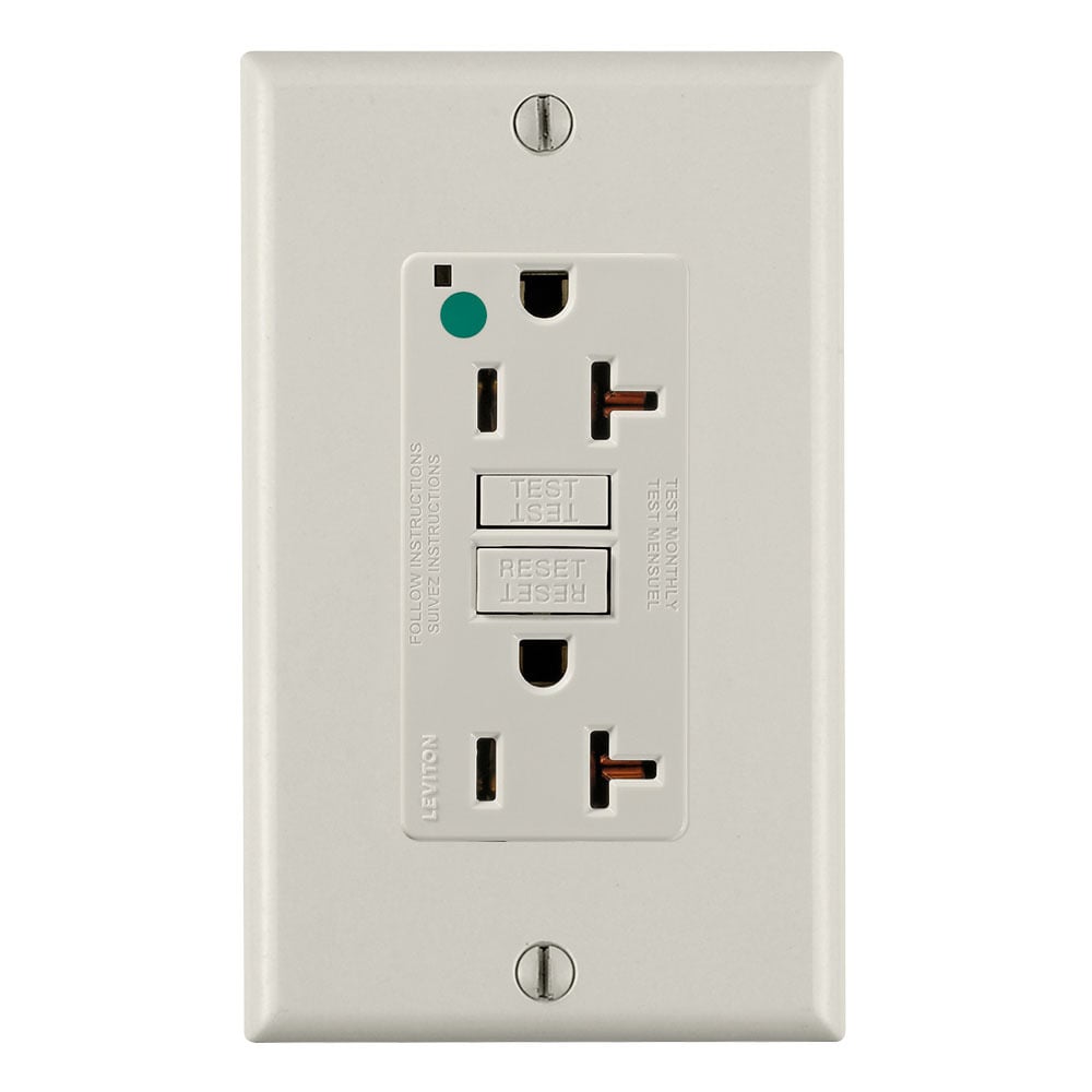 GFNT2-HFT SmartlockPro Slim Self-Test Non-Tamper Resistant GFCI Receptacle With LED Indicator Light, 120 V AC, 20 A, 2 Poles, 3 Wires, Light Almond