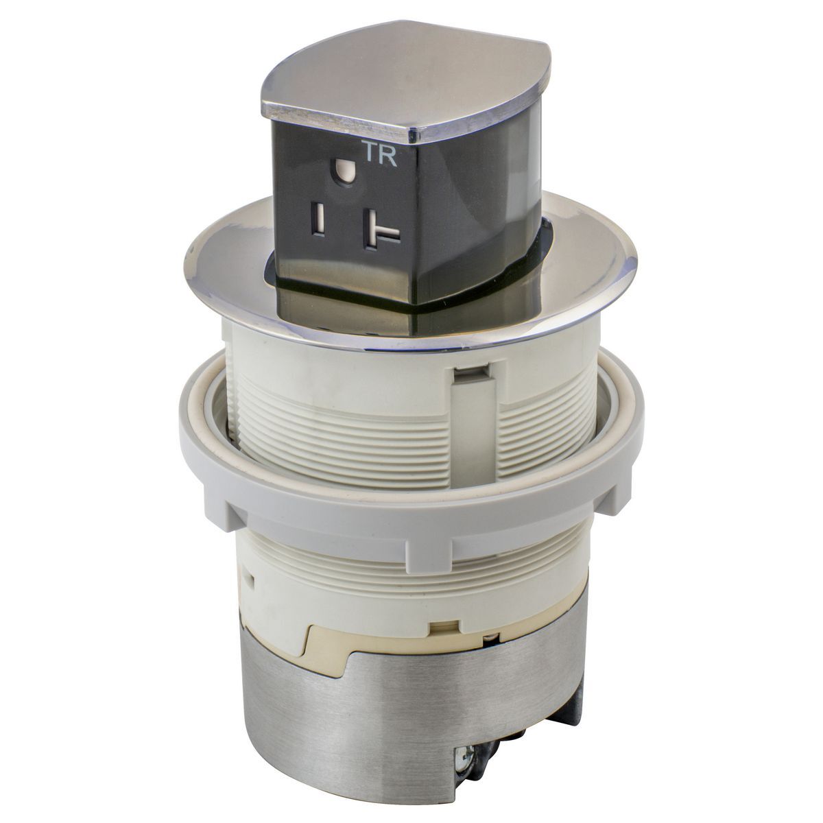 RCT220NI 1-Outlet Counter Pop-Up Standard Spill Water Tested Tamper-Resistant Fabricated Surface Mount Kitchen Center Receptacle, 125 V, 20 A, 2 Poles, 3 Wires, Nickel