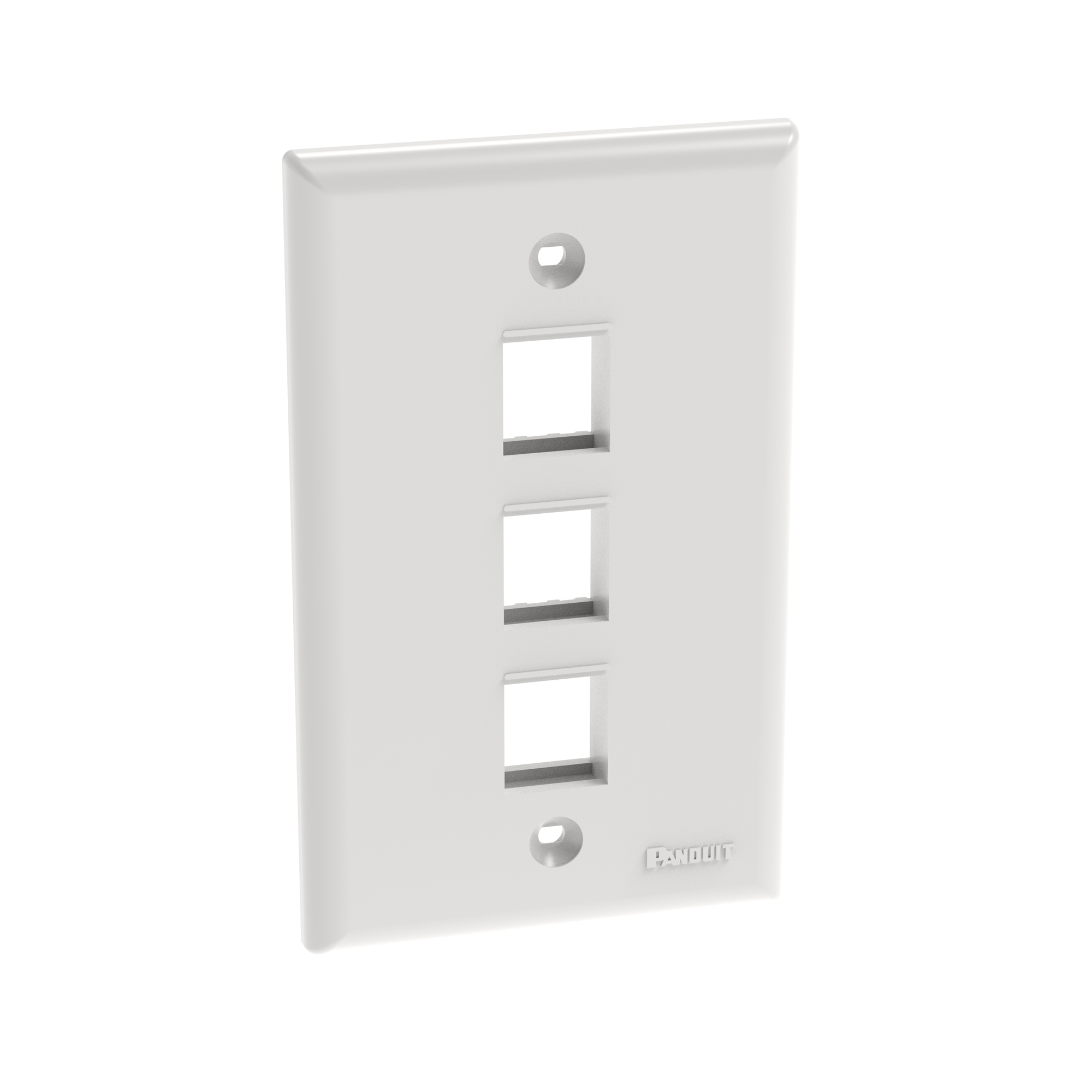 NK3FNWH PanNet NetKey Flat Vertical Faceplate, 1 Gangs, 3 Ports, Keystone Module, Fastened Mount, ABS