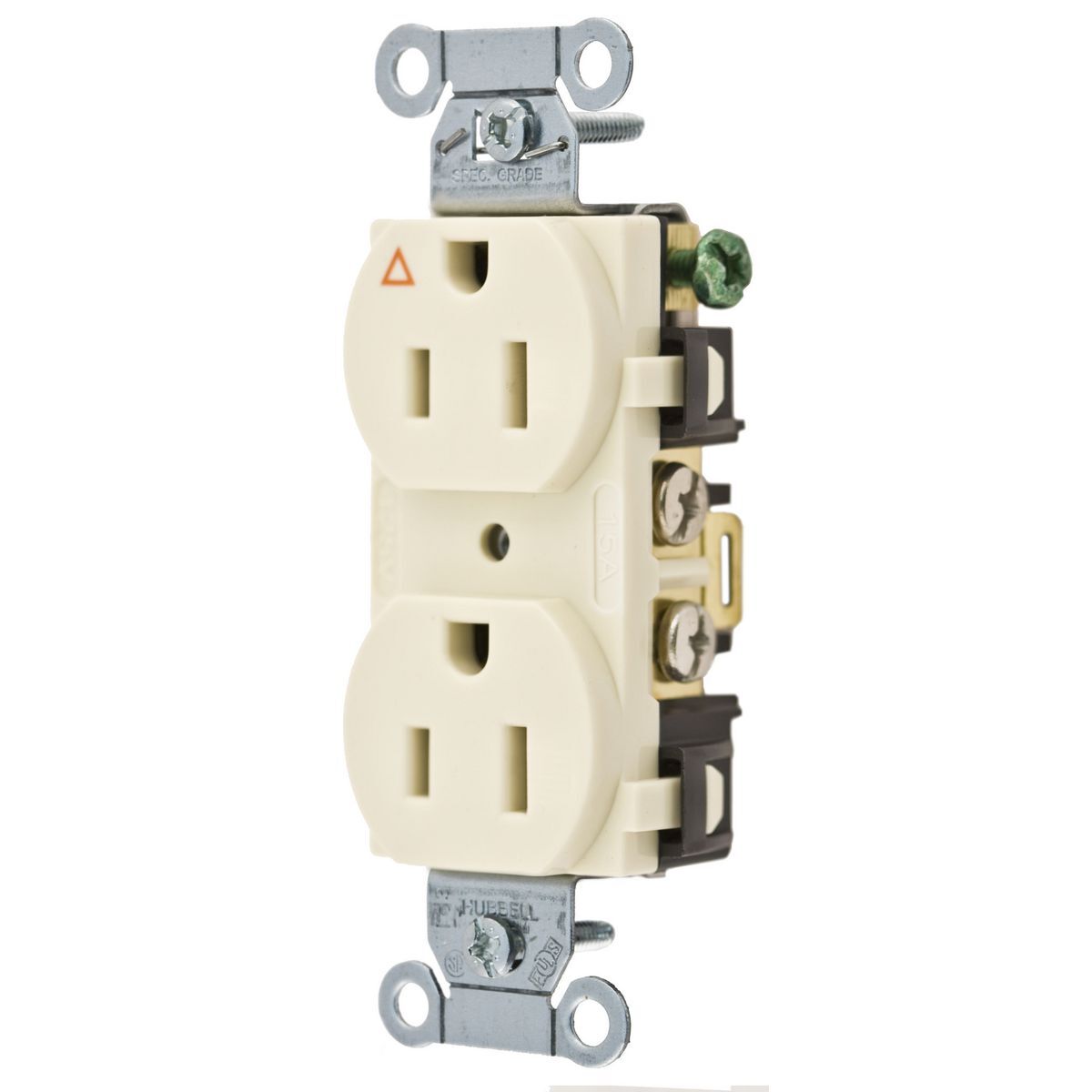 IG5252LA 1-Phase Duplex Grounding Heavy Duty Isolated Ground Standard Traditional Screw Mount Straight Blade Receptacle, 125 VAC, 15 A, 2 Poles, 3 Wires, Light Almond