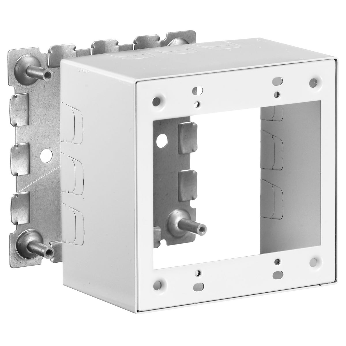 HBL57442WA 2-Gang Combination Extra Deep Standard Outlet Box With 1/2 in NPT Knockout, 4.6 in L x 4.6 in W x 2.8 in H, Rolled Steel, White