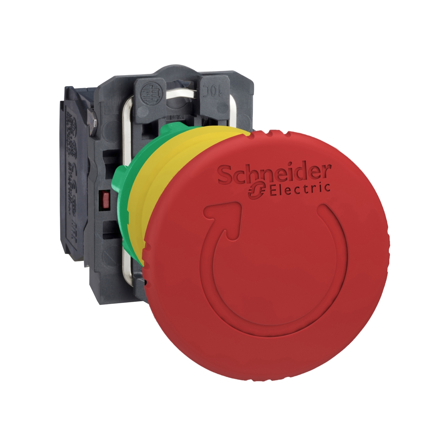 Emergency stop switching off, Harmony XB5, plastic, red mushroom 40mm, 22mm, trigger latching turn to release, 2NC with monitoring
