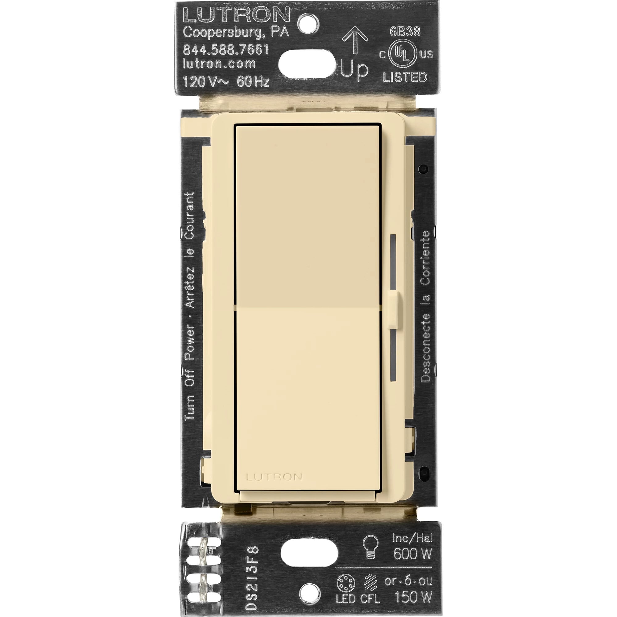 DVRF-6L-IV Diva Smart Dimmer Switch for Caseta, 150W LED, 1 Pole, No Neutral Required, 120V, Ivory