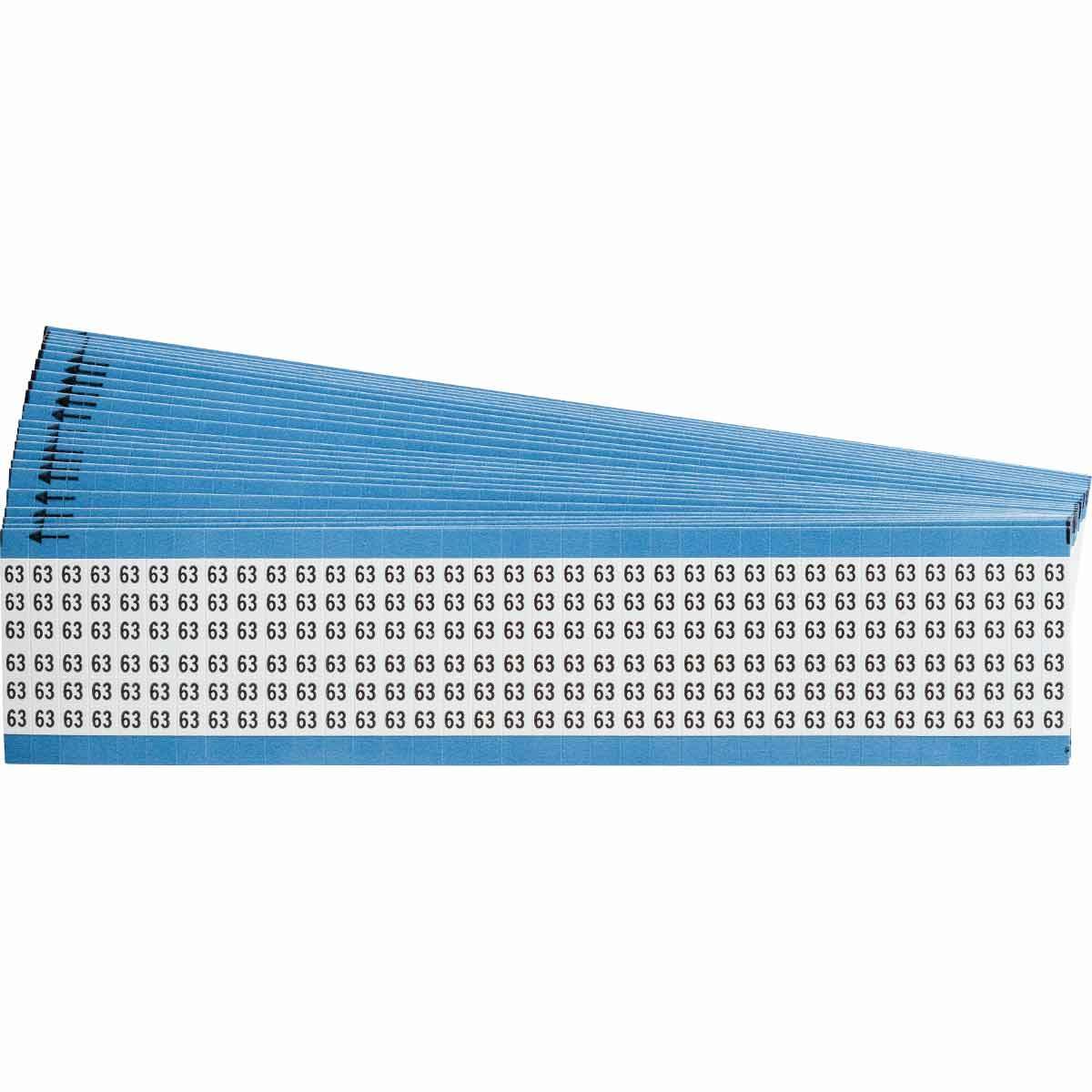 WM-63-PK WM Series Pre-Printed Solid Number Wire Marker Card, 1/4 in W, Black on White, B-500 Repositionable Vinyl Coated Fabric, 36 Markers per Card