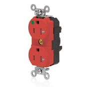 MT830-ILR Lev-Lok 1-Phase Duplex Extra Heavy Duty Illuminated Isolated Grounding Tamper Resistant Straight Blade Receptacle, 125 V AC, 20 A, 2 Poles, 3 Wires, Red