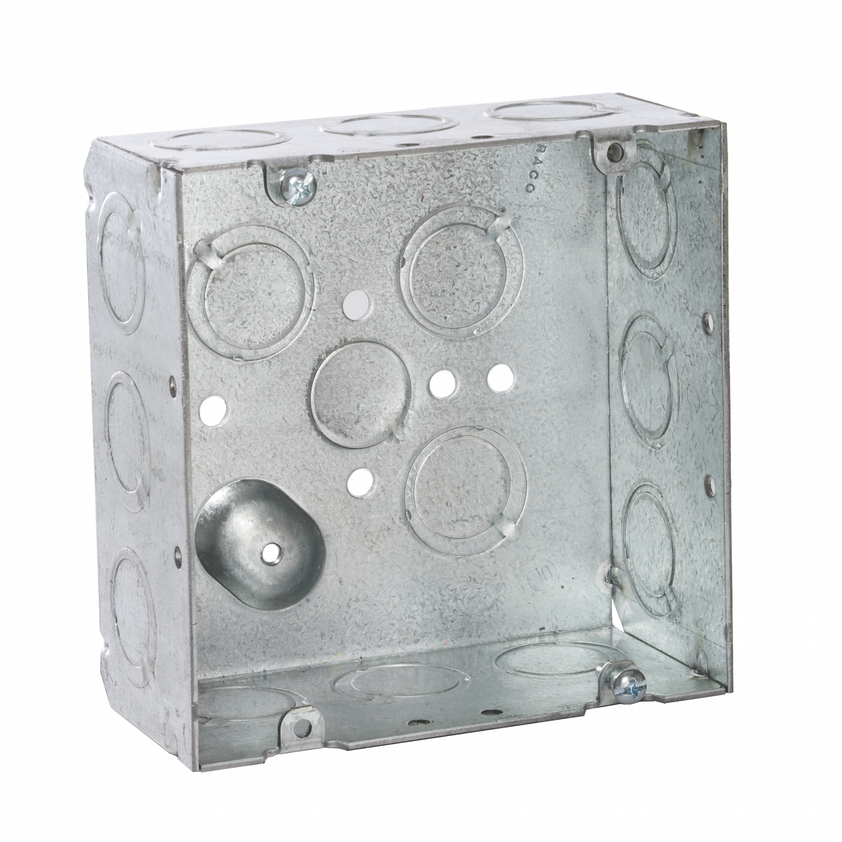 257 Square Box, Steel, 42 cu-in Capacity, (16) Knockouts, 4-11/16 in H x 4-11/16 in W x 2-1/8 in D