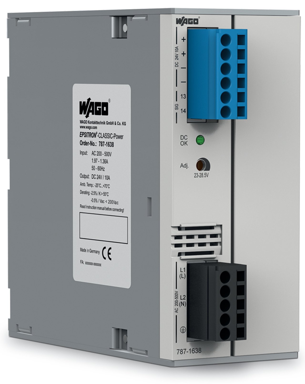 787-1638 2-Phase, 780 V Input, 24 V DC Output, DIN Rail Mount