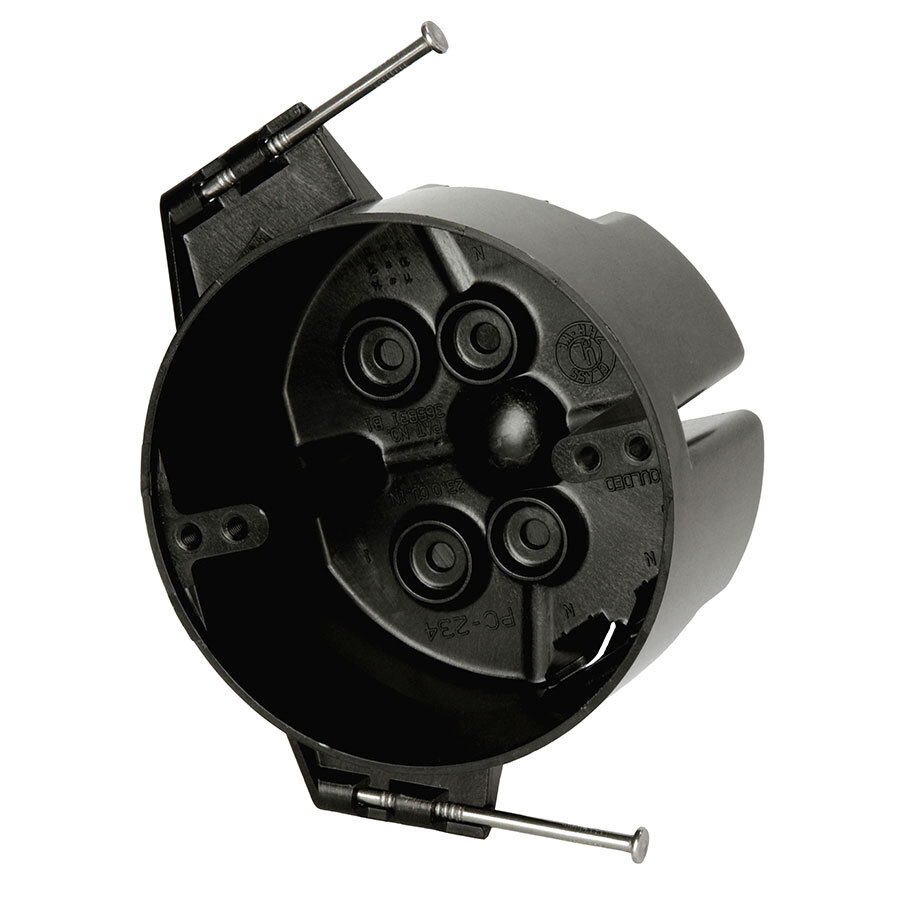 Speed Klamps; FlexBox; Round Ceiling/Fixture Box; 2-15/16 Inch Depth, Thermoplastic, 23 Cubic-Inch, Black
