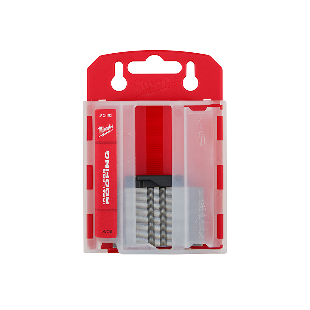 48-22-1952 50-Piece Double Ended Utility Knife Blade With Dispenser, Micro Carbide Metal, Hook, Sharp Point, 1-7/8 in L x 3/4 in W Blade, Compatible With: Most Standard Utility Knives, 0.025 in THK