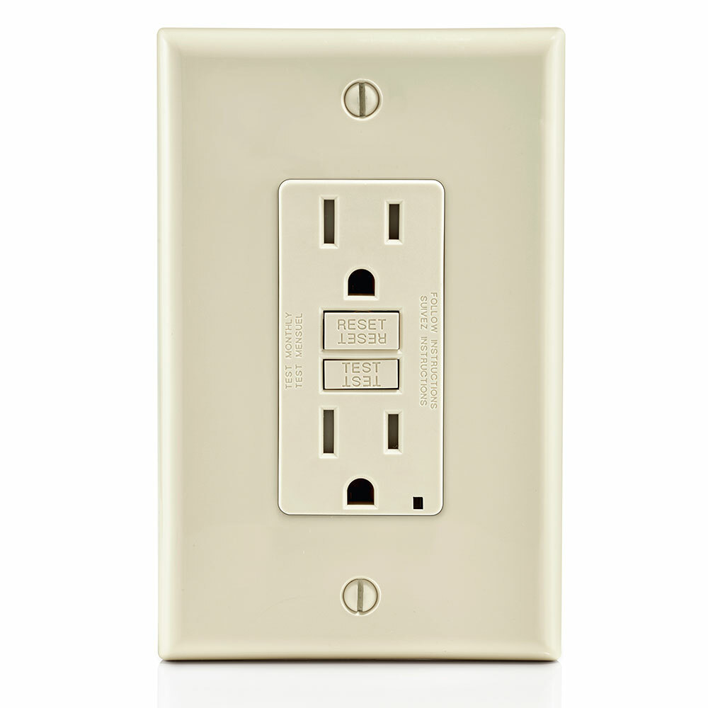 GFTR1-MT Decora Self-Test Tamper Resistant GFCI Receptacle With Light Almond Test, Reset Button, 120 V AC, 15 A, 2 Poles, 3 Wires, Light Almond