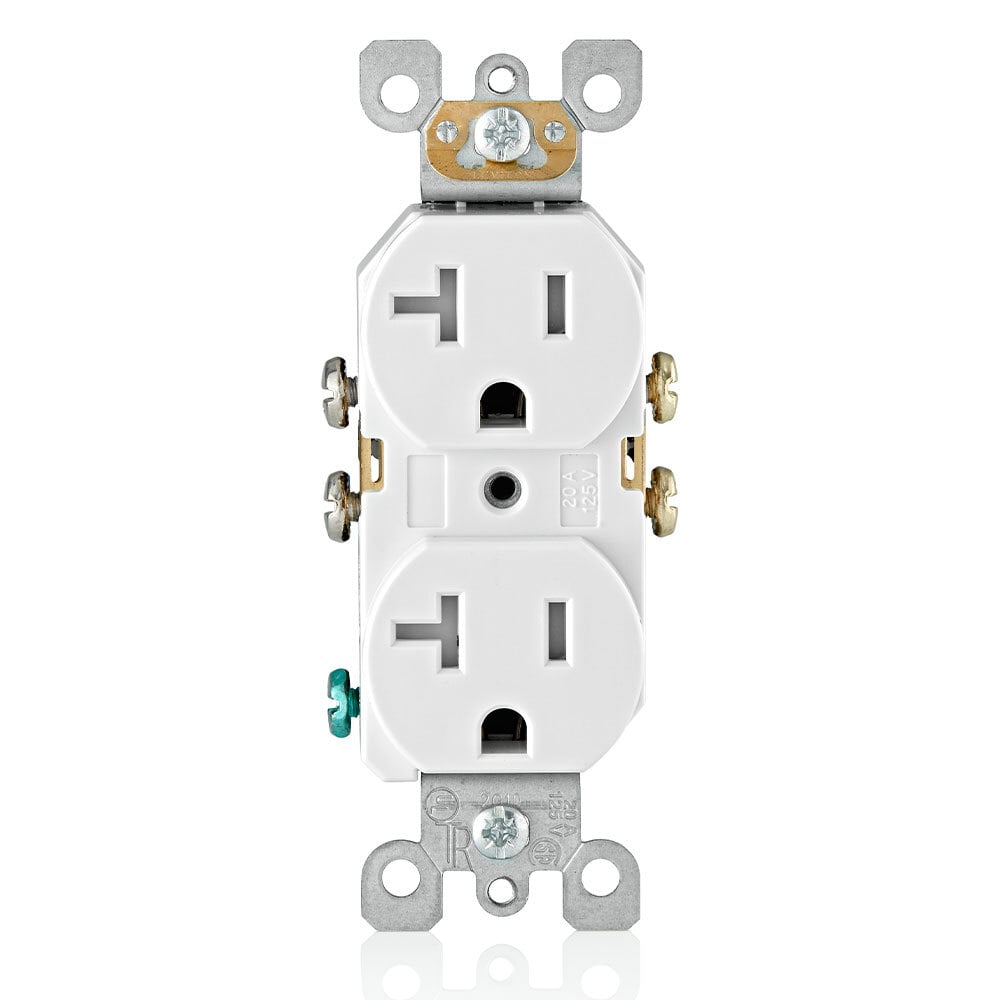 T5820-W Duplex Tamper Resistant Straight Blade Receptacle, 125 V AC, 20 A, 2 Poles, 3 Wires, White