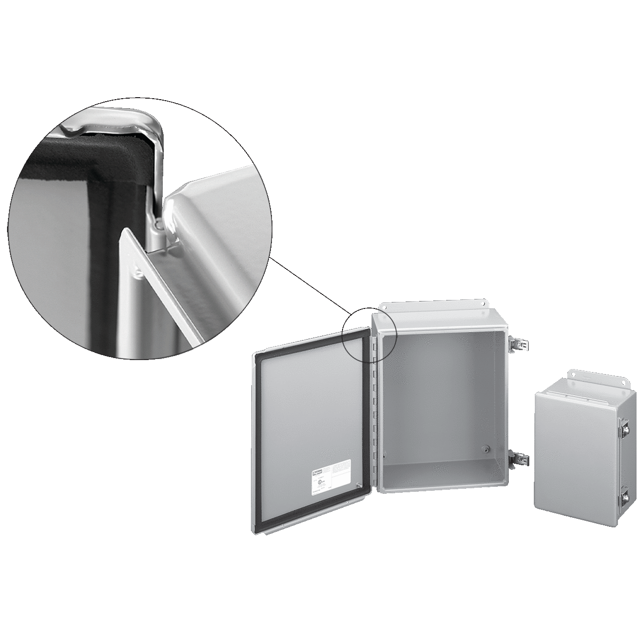 A1210CHFTC Junction Box With Flange Trough Collar, 12 in H x 10 in W x 4.54 in D, Continuous Hinged Cover, NEMA 12/IP65 NEMA Rating, Steel