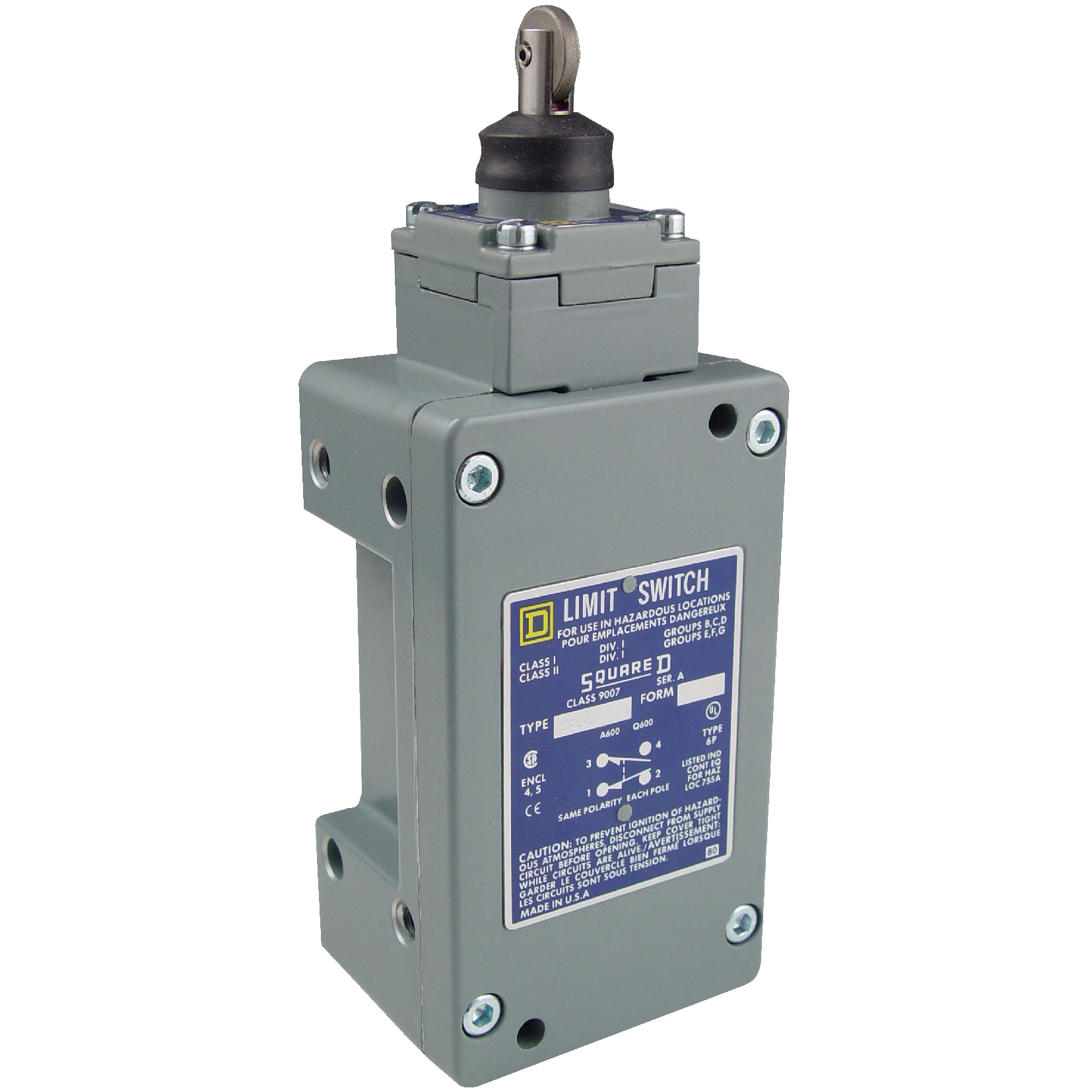 9007CR65D Heavy Duty Limit Switch, 600 V, 10 A, 2NO-2NC Contact, 2 Poles