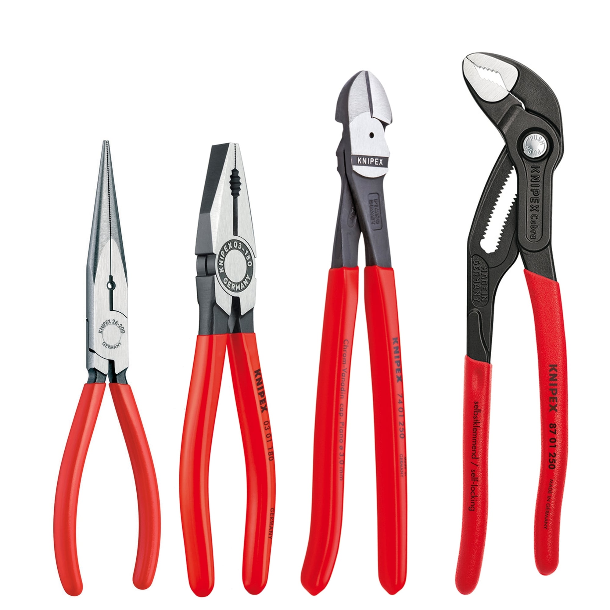9K 00 80 94 US Plier Set, Diagonal Cutter, High Leverage, Long Nose, Tongue and Groove, 4 Pieces