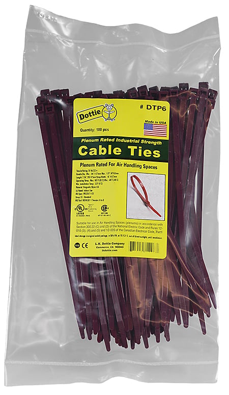 DTP6 Air Handling Cable Tie, 7.56 in L x 0.18 in W x 0.052 in THK, Nylon