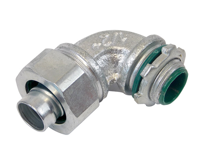 LT15090-ICKON Liquid Tight Connector With Insulated Throat, 1-1/2 in Trade, 90 deg, Malleable Iron, Zinc Plated