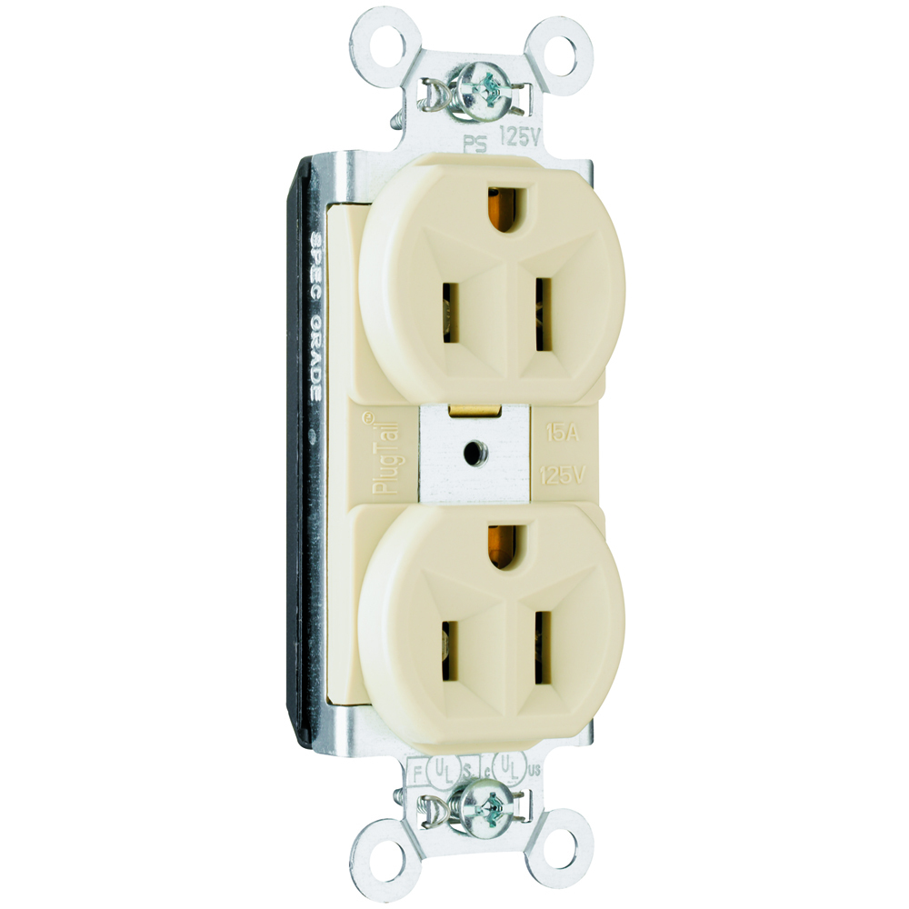 PT5262I PlugTail 15 Amp 125V Spec-Grade Duplex Receptacle, Ivory