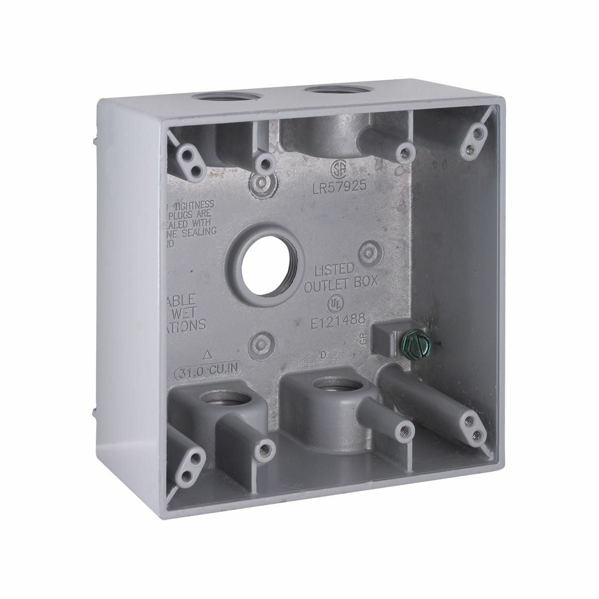 5337-0 Weatherproof Outlet Box With Lug, Die Cast Aluminum, 31 cu-in, 2 Gangs, 5 Outlets