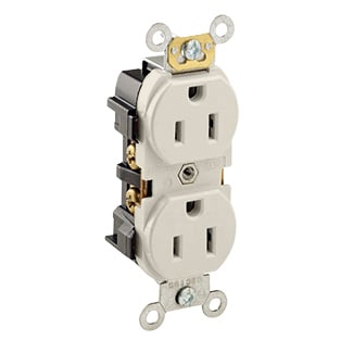 5252-T Heavy Duty Straight Blade Duplex Receptacle, 125 V AC, 15 A, 2 Poles, 3 Wires, Light Almond