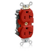 MT563-IGR Lev-Lok 1-Phase Duplex Heavy Duty Isolated Grounding Tamper Resistant Straight Blade Receptacle, 125 V AC, 20 A, 2 Poles, 3 Wires, Red