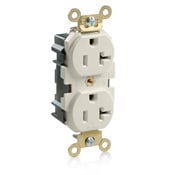 M5362-T Duplex Extra Heavy Duty Wide Body Straight Blade Receptacle, 125 V AC, 20 A, 2 Poles, 3 Wires, Light Almond