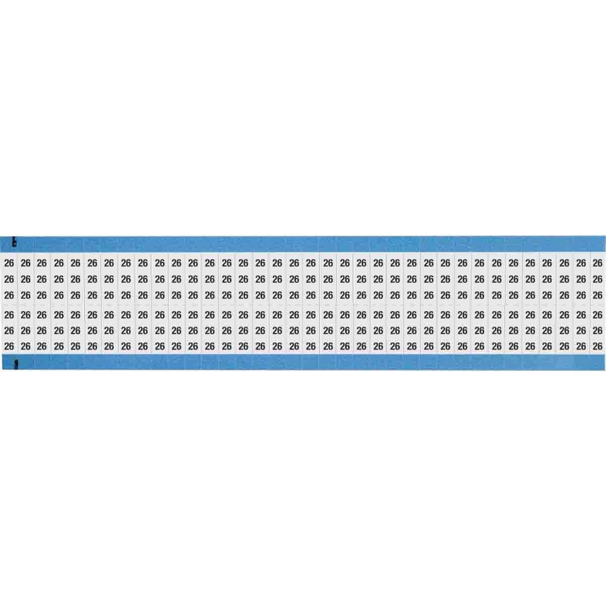 WM-26-SC-PK WM Series Die-Cut Pre-Printed Solid Number Wire Marker Card, 3/4 in L x 1/4 in W, Black on White, B-500 Repositionable Vinyl Coated Fabric, 72 Markers per Card