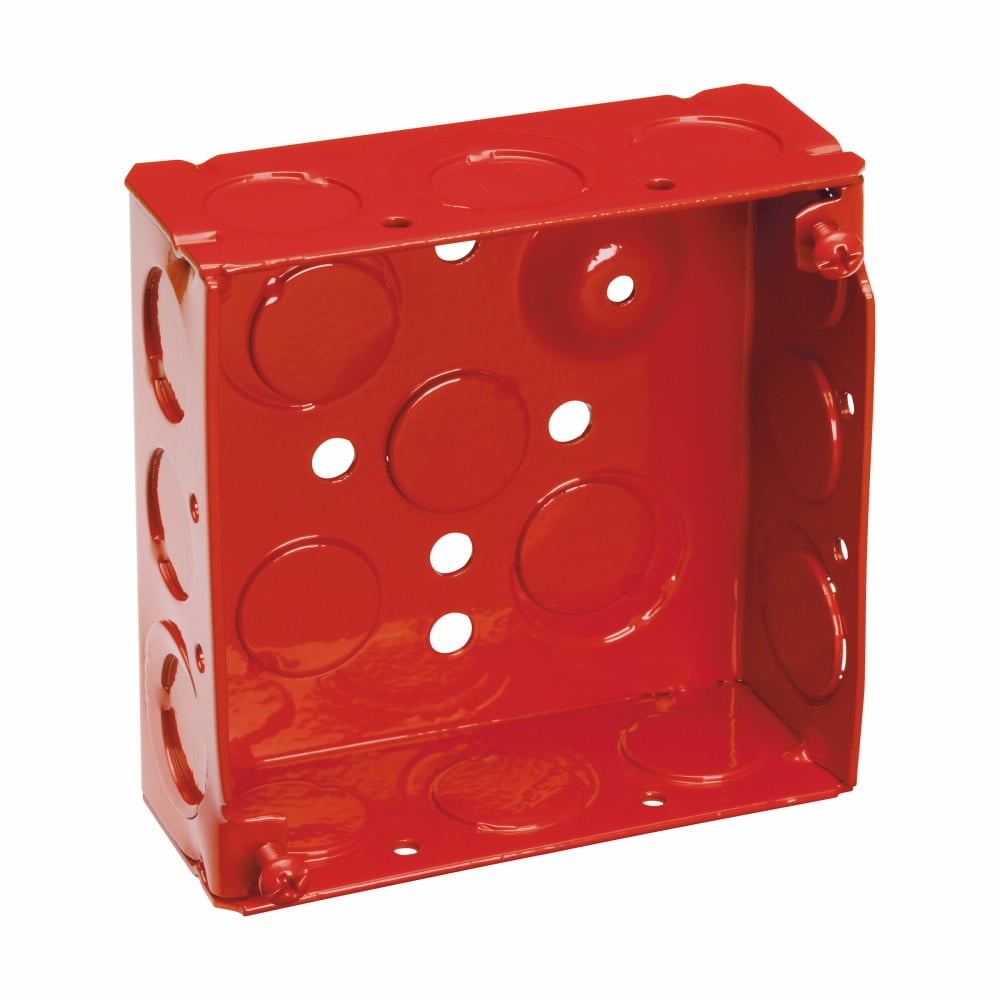 TP404RED TP Shallow Welded Outlet Box, Steel, 22 cu-in Capacity, (17) Knockouts, 4 in H x 4 in W x 2-1/2 in D