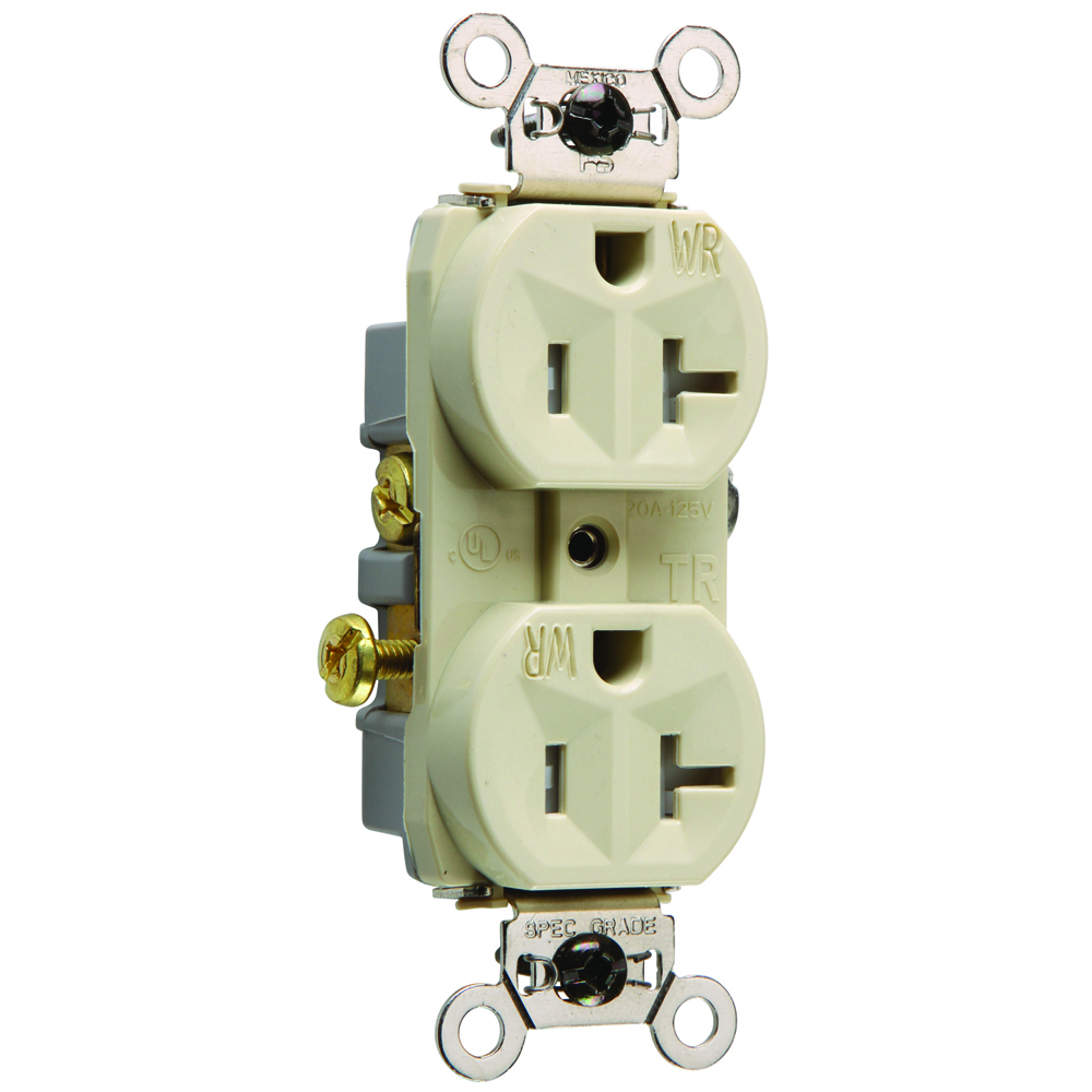 WR20TRI 20 Amp 125V Commercial Grade Duplex Receptacle, Ivory