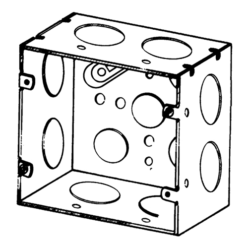 4SJD-1 Square Box, Steel, 42 cu-in Capacity, (12) Outlets, (12) Knockouts, 4-11/16 in H x 4-11/16 in W x 2-1/8 in D