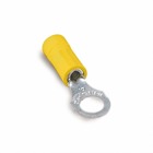 Vinyl Insulated Ring Terminal, Length 1.164 Inches, Width .472 Inches, Bolt Hole 1/4 Inch, Wire Range #12-#10 AWG, Color Yellow, Copper, Tin Plated