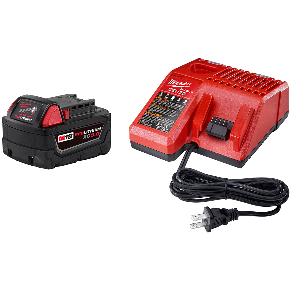 48-59-1850 M18 Battery Starter Kit, 5 Ah, 18 V DC Charge, For Use With M18 XC 5.0 Battery For Use with All Tool, M18 and M12 Multi Voltage Charger For Use with All M18 and M12 Battery Pack