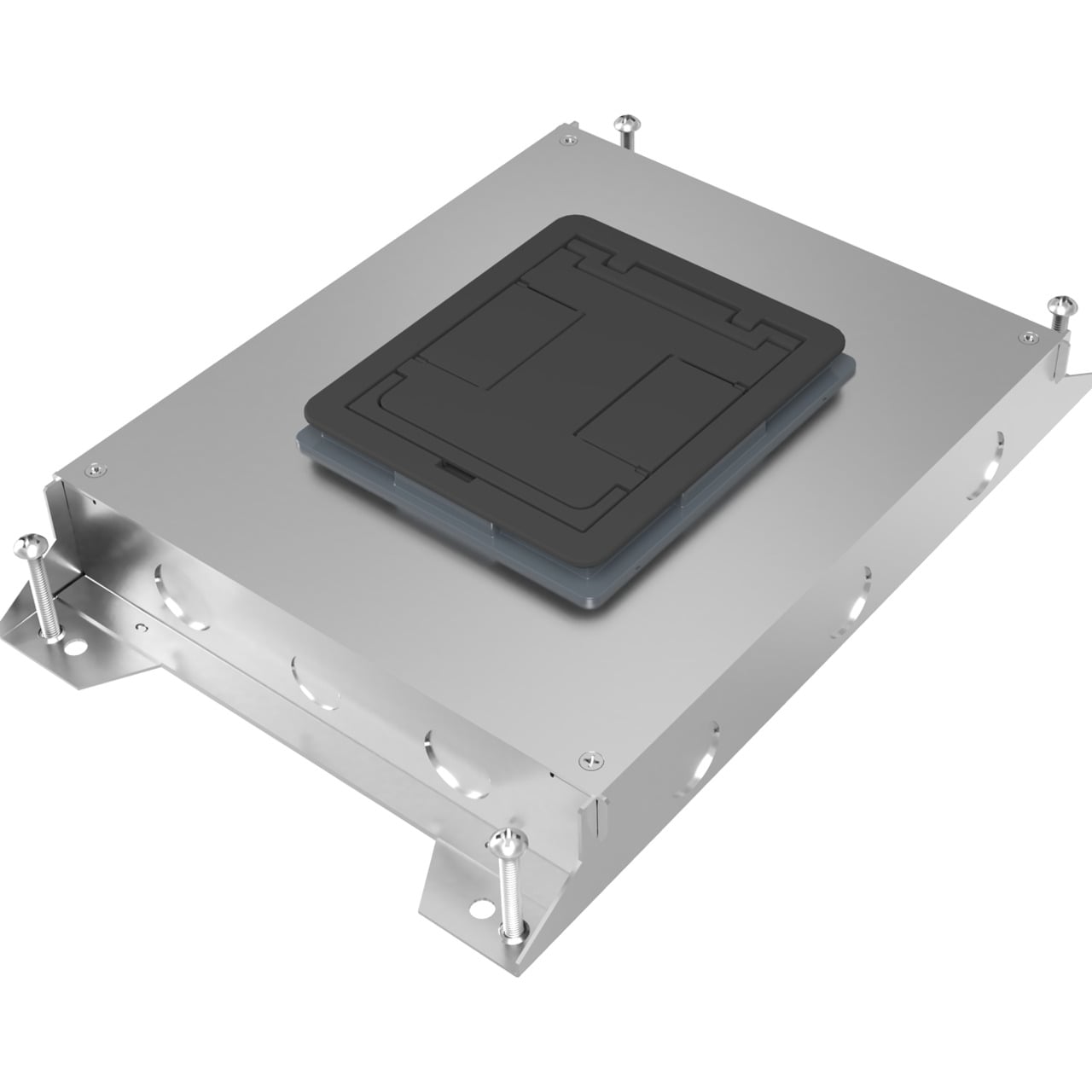 RFBA4R25 Resource RFBA Series Shallow Above Grade Floor Box With Rectangular Activations, Steel, 4 Gangs, 20 Knockouts, 17-3/4 in L x 11-15/16 in W x 3 in H