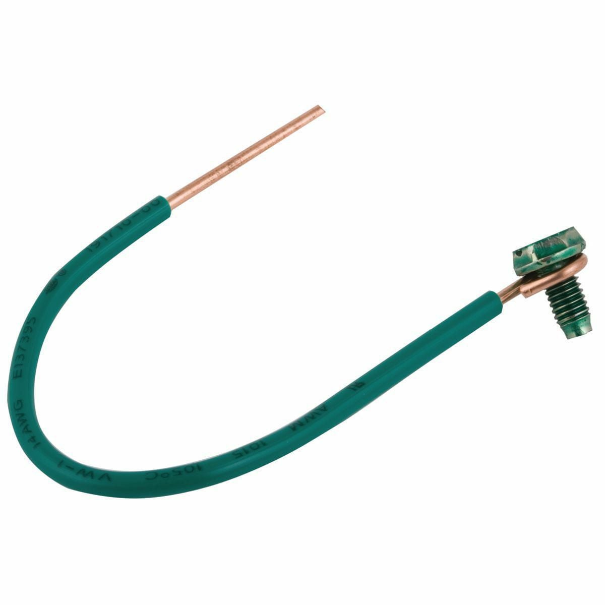 982 Ground Pigtail, 14 AWG Insulated/Solid Copper Wire, 6 in L, Grounding Wire Terminal, Copper