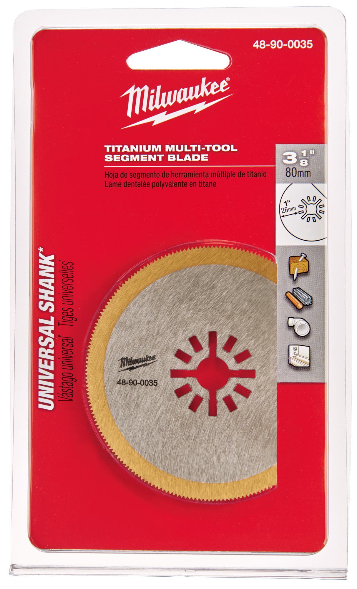48-90-0035 Multi-Tool Blade, For Use With Oscillating Tool, 3-1/8 in Cutting Dia, High Carbon Steel/Titanium Segment