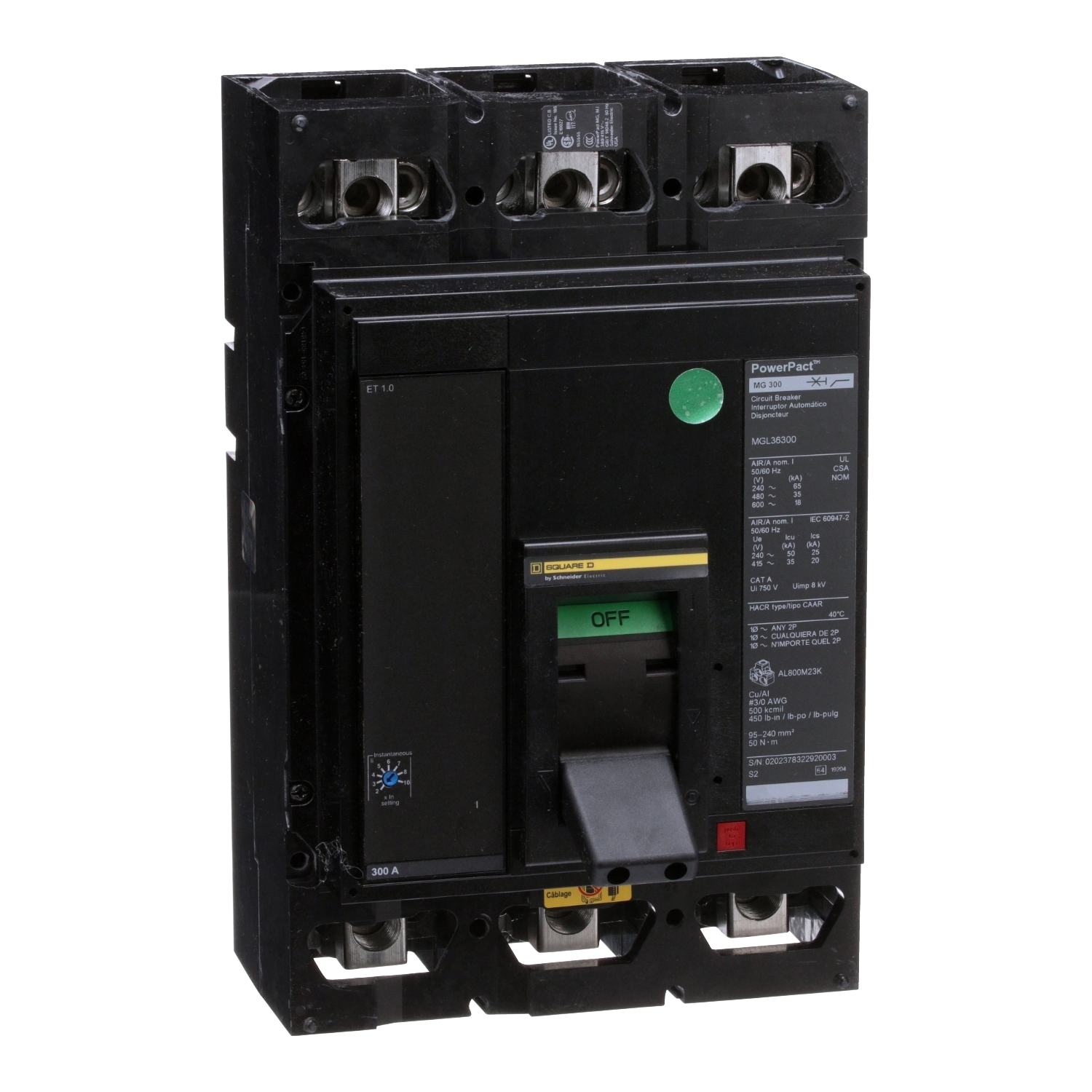MGL26400 Molded Case Circuit Breaker, 400 Amp, 2 Pole, 600V