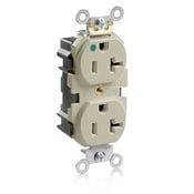 M8300-HI Lev-Lok 1-Phase Duplex Heavy Duty Straight Blade Receptacle, 125 V AC, 20 A, 2 Poles, 3 Wires, Ivory