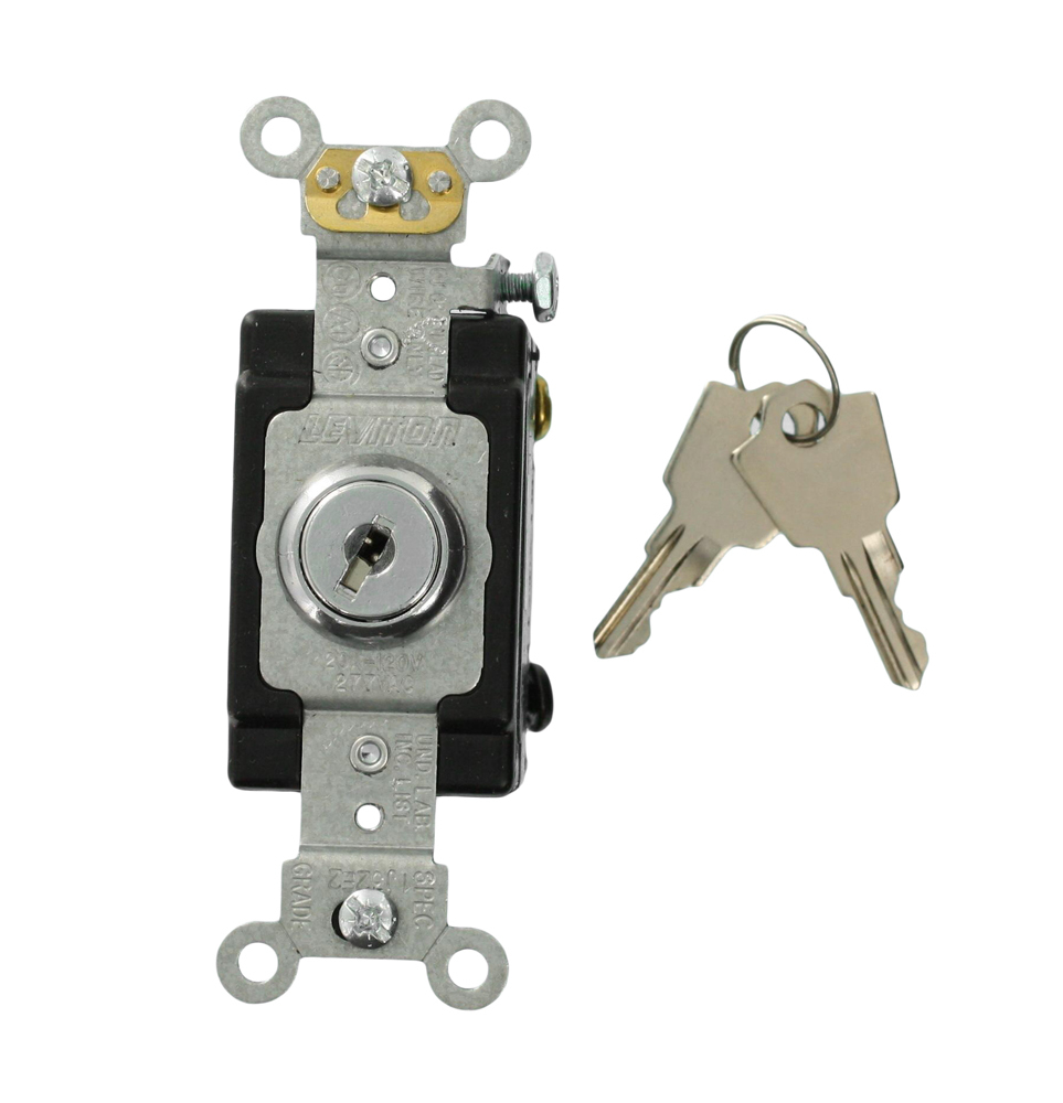 1224-2KL 4-Way Key Lock Self-Grounding AC Quiet Toggle Switch, 120/277 V AC, 20 A, 1/2, 2 hp Power Rating