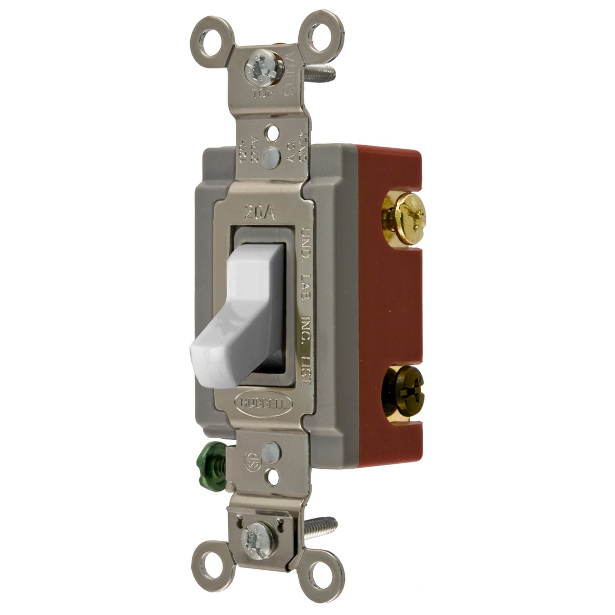 HBL1224OW 4-Way Extra Heavy Duty Standard AC Toggle Switch, 120 to 277 VAC, 20 A, 5540 W Power Rating, 2-Position Contact