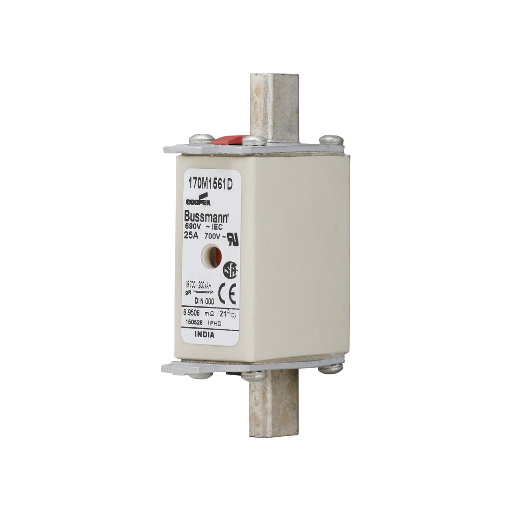 170M1561D Square Body Type T High Speed Fuse, 25 A, 690 V, 200 kA Interrupt, Class: gR, Square Body