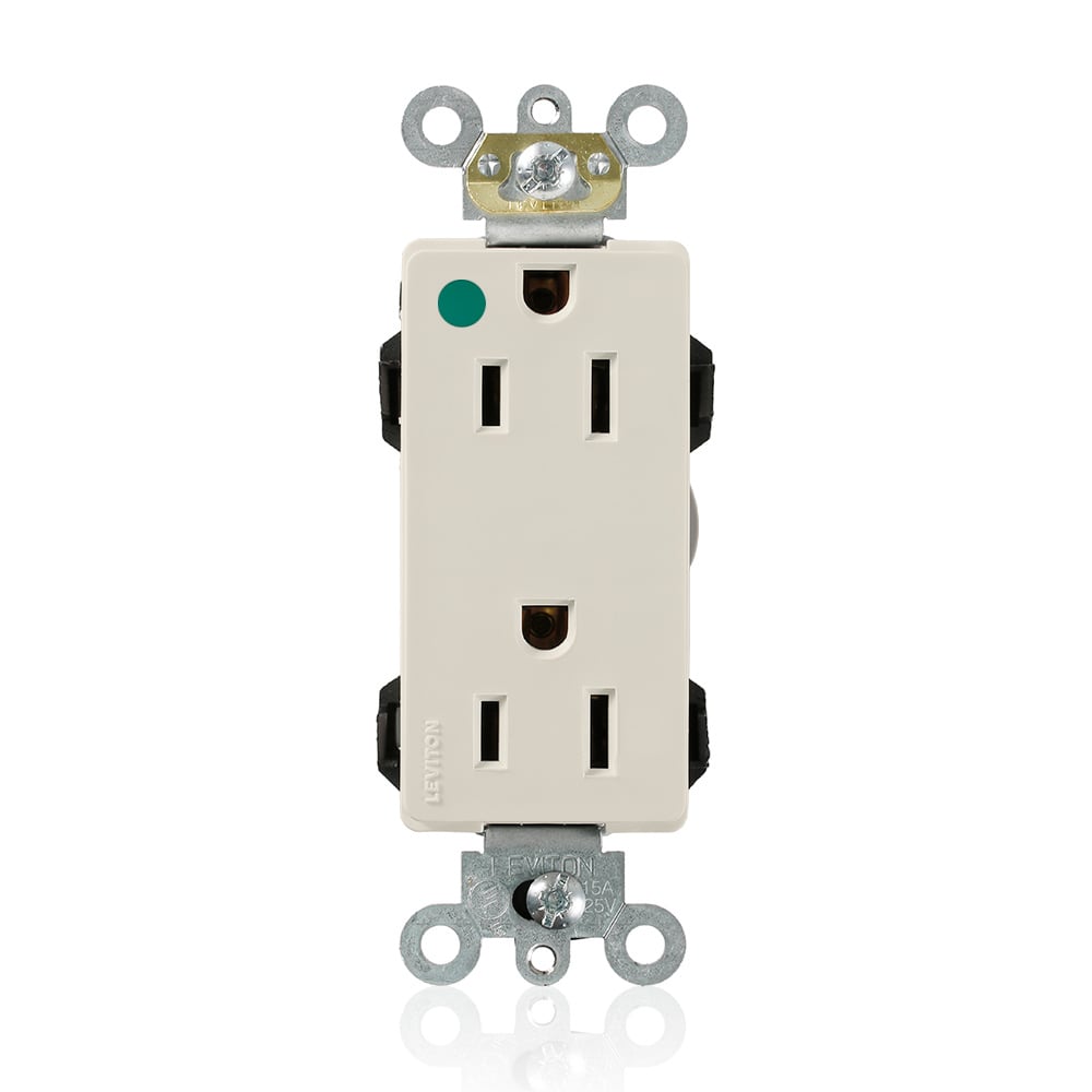 M1626-HGT Decora Plus Lev-Lok 1-Phase Duplex Extra Heavy Duty Self-Grounding Straight Blade Receptacle, 125 V AC, 15 A, 2 Poles, 3 Wires, Light Almond
