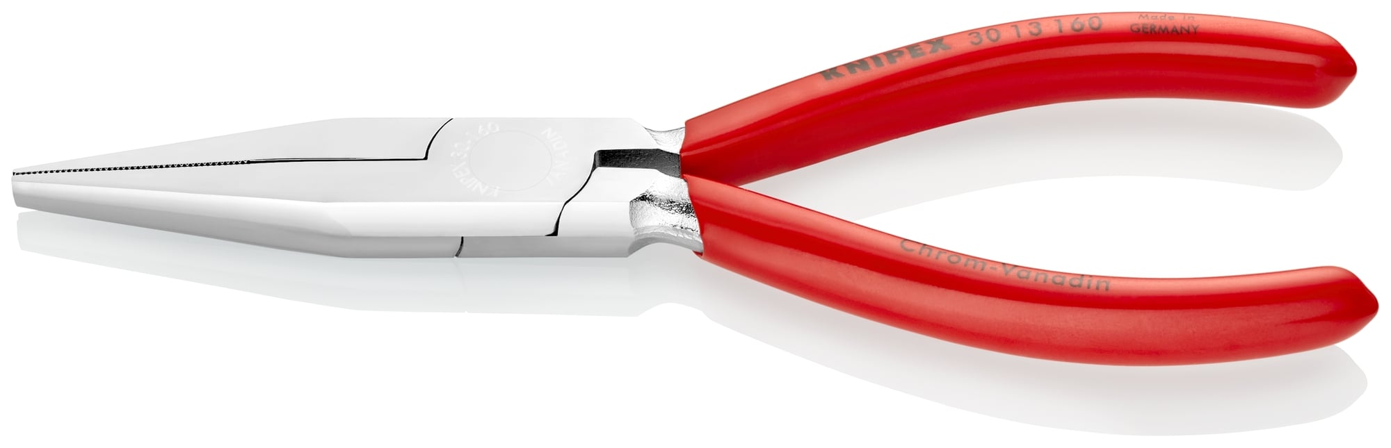 Long Nose Pliers-Flat Tips, 6 1/4 in., Plastic coating, Chrome Plated