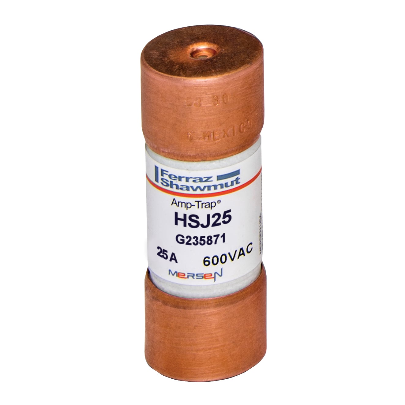 HSJ25 Amp-Trap Current Limiting Low Voltage High Speed Fuse, 25 A, 600 V AC/500 V DC, 200/100 kA, Class J, Cylindrical Body