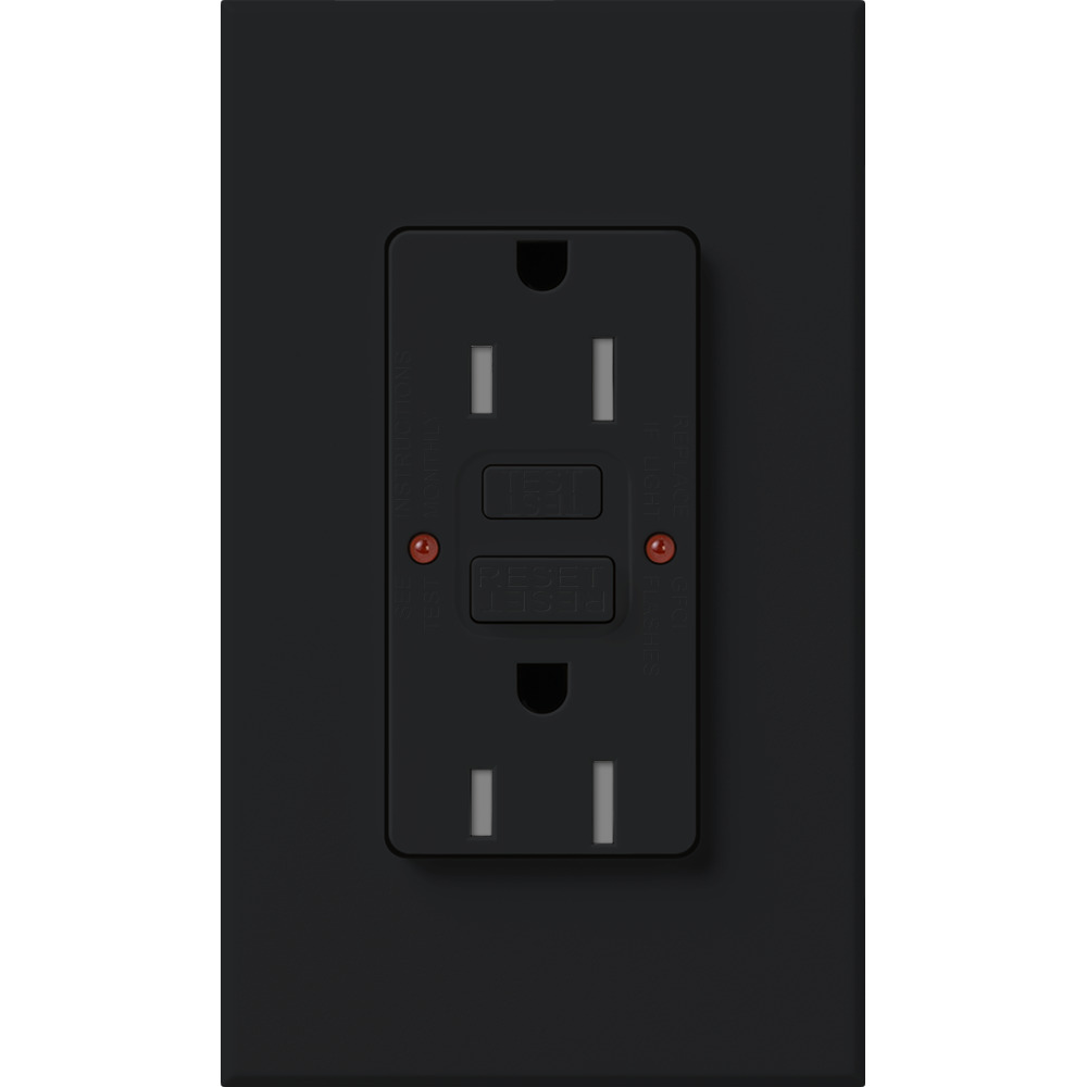 NTR-15-GFST-BL Architectural  Tamper-Resistant GFCI Duplex Receptacle with Wall Plate, 15 Amp, Self-Testing, 125V, Matte, Black