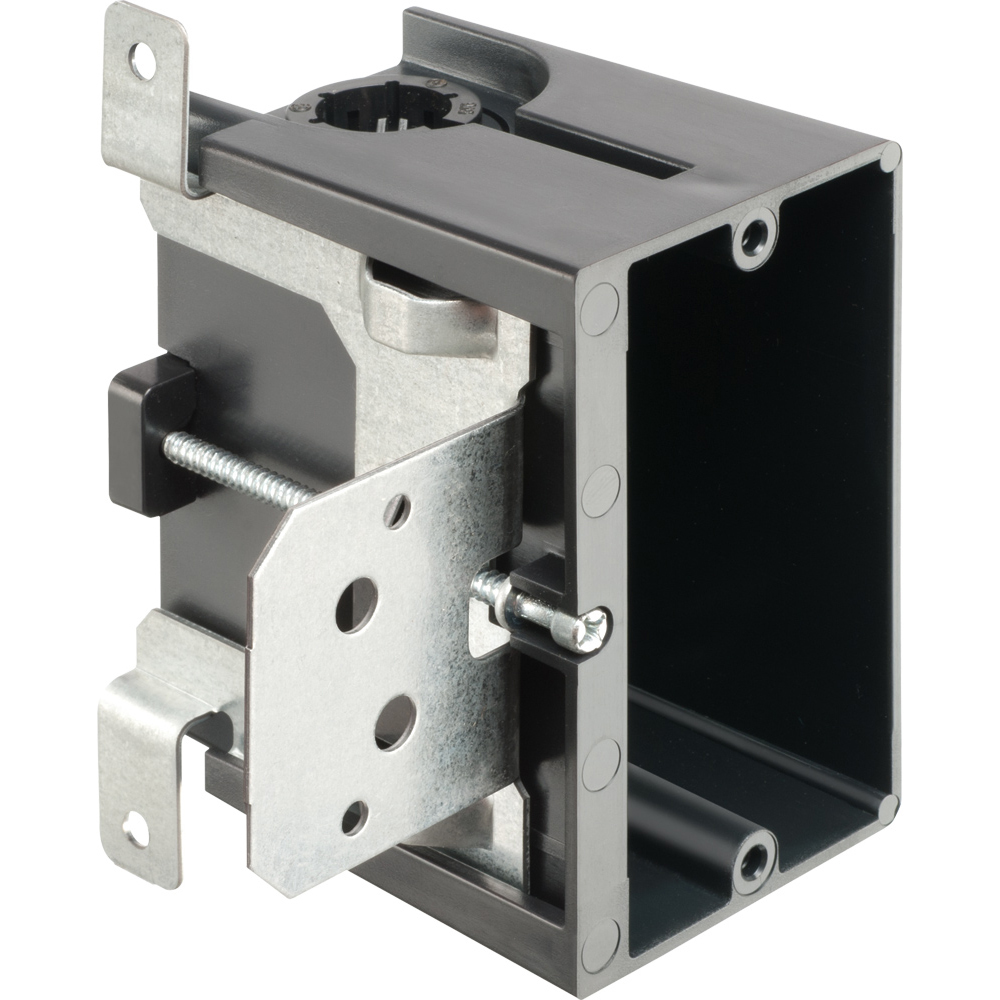 FA101LP Adjustable Low Profile Outlet Box, Plastic, 18.3 cu-in Capacity, 1 Gang, 3.32 in L x 4.8 in W x 3.811 in H
