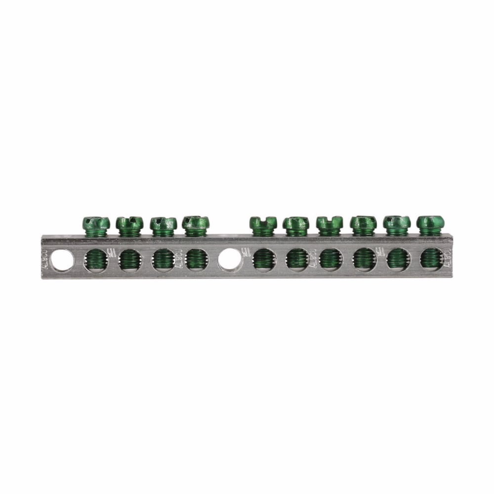 GBK10 Ground Bar Kit, 4.288 in L, 14 to 10 AWG, 14 to 4 AWG Aluminum/Copper Conductor, 10 Terminals, For Use With Type CH/BR 3/4 in Loadcenter, 4/8 and 8/16 in Circuit Breaker